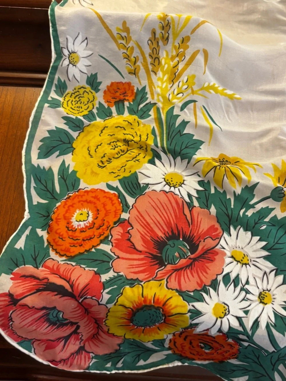 Vintage Susan Smith Creations Silk Rayon Chiffon Scarf Floral Border Hand Rolled
